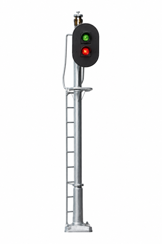 H-857 two-light vertical signal with green-over-red lights, silver mast and ladder