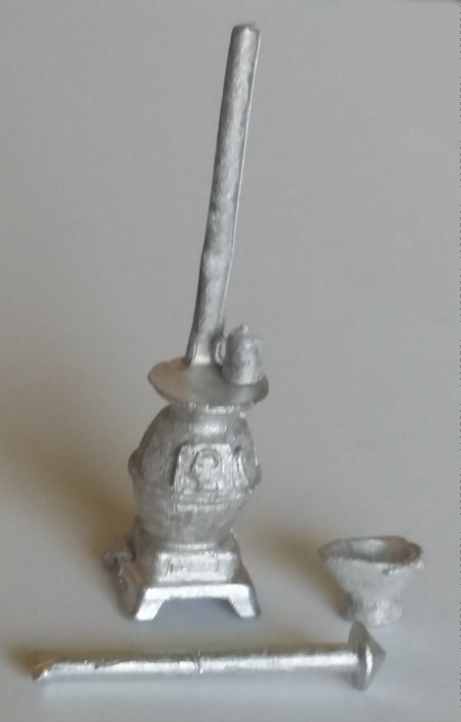 Catalog photograph: A-3907 Pot Belly Stove, Stove pipe, Coffee pot, Coal bucket